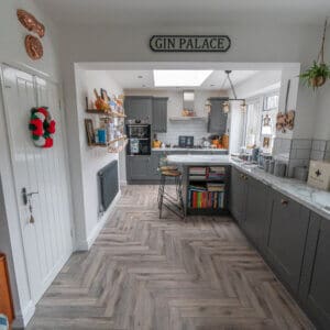 Fusion Volcanic Oak Herringbone Laminate Flooring