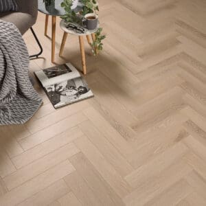 Pearl Oak AC5 Laminate Flooring with light tones and a realistic wood texture.